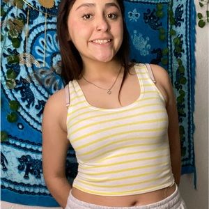Yellow and white striped crop top